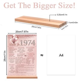 Vlipoeasn Pink 50th Birthday Table Decoration for Women, Vintage 1974 Poster, Large Rose Gold Back in 1974 Acrylic Table Sign with Stand, 50th Class Reunion Decor, 50 Year Old Birthday Party Supplies