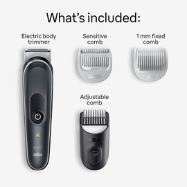 Braun Body Groomer 5 for Men, BG5340, Manscaping Tool, SkinShield Technology, Sensitive Comb, Lifetime Sharp Metal Blade, Body Groomer for Men, Gray/White