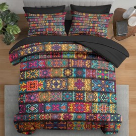 Pamnest Comforter Set Full Size, Mexico Colorful Mandala Vintage 7 Pcs Bedding for Kids and Adults, Bohemian Flower Bed Sheet Sets with Fitted Sheet 2 Pillowcases & 2 Shams for Bedroom Bed Decor