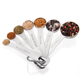 Doosu Measuring Spoons Set of 7-18/8 Stainless Steel Heavy Duty Teaspoons Tablespoons with Engraved Metric & US Measurements, Metal Measure Spoon for Dry and Liquid Ingredients, Dishwasher Safe