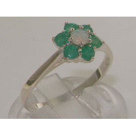 LetsBuyGold 925 Sterling Silver Natural Opal and Emerald Womens Cluster Ring - Size 5