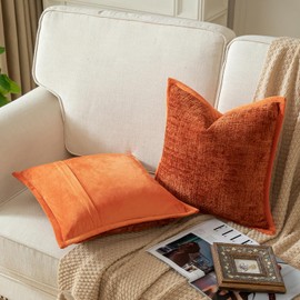 Yaertun Set of 2 Cushion Covers, Rust Red, 45 x 45 cm, Chenille Cushion Covers, Decorative Cushion Cover, Sofa Cushion, Decorative Cushion, Velvet Back for Sofa, Bedroom, Living Room, Soft, Cosy