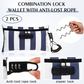 Sanwuta 2 Pack Money Bag with Lock Small Locking Money Bag for Beach Cash Wallet, 6.7 x 11 Inch(Dark Blue, White)