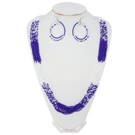 BOCAR Long Multiple Row Handmade Mix Color Beaded Statement Necklace Women (NK-10647-royalblue-set)