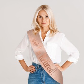 I’M RETIRED! Sash – Glitter Retirement Sash with Pin, Funny Retirement Party Decorations for Women – Retirement Gifts, Photo Props, Going Away Party Supplies, Retirement Decorations (Rose Gold)