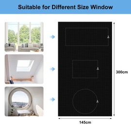 Blackout Blind - 300x145cm, MUTOUHE Portable Blackout Blind with Ruler & Scissor & Marker Pen & 20pcs Hook and Loop, Easy to Stick On & Take Down Blackout Curtain for Bedroom, Nursery, Office Window