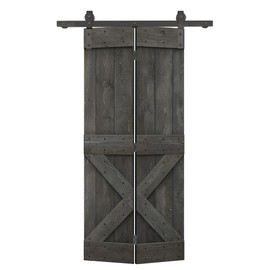 36 in. x 84 in. Mini X Series Carbon Gray Stained DIY Wood Bi-Fold Barn Door with Sliding Hardware Kit