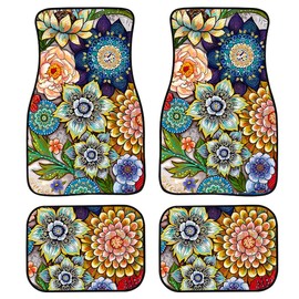TOADDMOS Decorative Boho Floral Print Car Floor Mats Front & Rear Liners Set,Universal Fit Auto Carpet Floor Mats Set of 4 for Women Girls