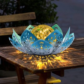 Solar Lamp Outdoor Garden Decoration Ausolee, Garden Decoration Outdoor, Waterproof Hollowed Solar Lotus Flower Lamp Garden Decoration, Crack Glass Ball Decorative Solar Lamp Outdoor, Solar Lamp for