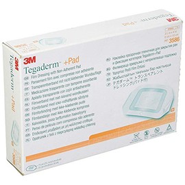 3M Tegaderm + Pad - Apósito de película con almohadilla no adherente, apósito estéril con barrera bacteriana a prueba de waerproof y almohadilla absorbente, 3.5 x 4 pulgadas, caja de 25