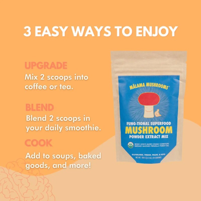 Malama Polvo Extracto 8 Hongos Orgánico 3.5 Oz