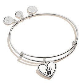 Alex and Ani A20EBHEARTSAS,Forever Touched My Heart Expandable Bangle Bracelet,Shiny Antique Silver,Black, Bracelets
