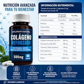 COLÁGENO REFORZADO Fórmula Premium, 60 Cápsulas de 500mg