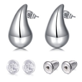 QWALIT Silver Earrings for Women Chunky Silver Earrings Teardrop Earring Chunky Tear Drop Earring for Women Trendy