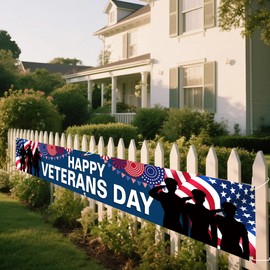 Happy Veterans Day Banner 120 x 20 inch Independence Day Memorial Day Backdrop Flag Banner Thank You Veterans Outdoor Decorations for Home Party