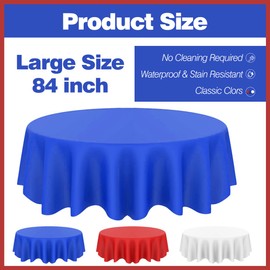 CIEOVO 12 Pack 4th of July Plastic Tablecloth, Red White and Blue Patriotic Disposable Waterproof Round Tablecloth for Patriotic Independence Day Memorial Day Birthday Wedding Party Decorations
