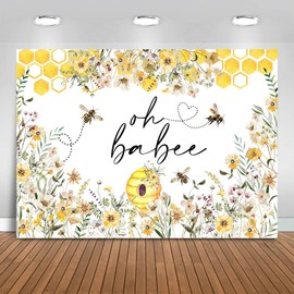 Fitumiw Oh Babee Backdrop 7x5ft Bee Themed Baby Shower Party Decorations Background Honeycomb Bumble Bee Baby Shower Banner Photo Booth Props