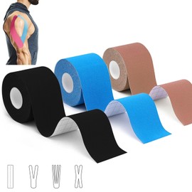 3 Rolls Kinesiology Tape (5 m x 5 cm), Professional Kinesiotapes Physio Tape Sport Tape Set, Waterproof & Skin-Friendly Kinesiotape, for Muscle Support, Knee Pain, Elbow and Shoulder