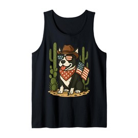 Pitbull Cowboy US Flag 4th Of July Tank Top