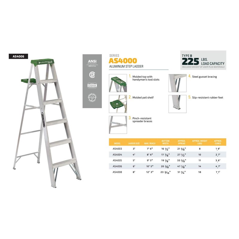 Louisville Ladder 4-foot Aluminium Step Ladder with tool tray, 225-Pound