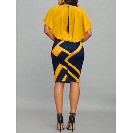 Floral Print Dresses for Women Wear to Work Lace Cape Sleeve Cocktail Business Knee Length Pencil Dress X-Large