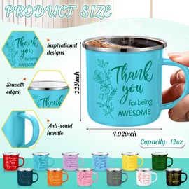 Didaey 48 Pcs Thank You Mugs Team Gifts Bulk, 12 oz Inspirational Enamel Coffee Cups with Handle, Floral Motivational Gifts for Employee Appreciation, Teachers, Coworkers, Volunteers, Staff