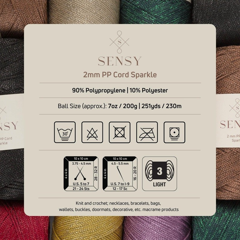 Sensy Premium 2 mm 230 Metres Glitter Polyester Rope, 90%