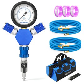 MEANLIN MEASURE 4 Tire Inflation Deflation System with Liquid Filled Pressure Gauge, Closed Flow Air Chuck 4 Tire Air Up Down System for Car Trucks Off Road Vehicles Compatible with Compressors