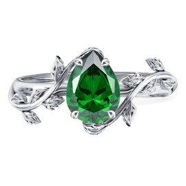 Wasee Natural Moss Agate Ring And Pear Shaped Birthstone Ring 925 Sterling Silver Leaf Birthday Engagement Wedding Promise Ring Jewelry Gift for Women, 5, Gemstone, Created Emerald