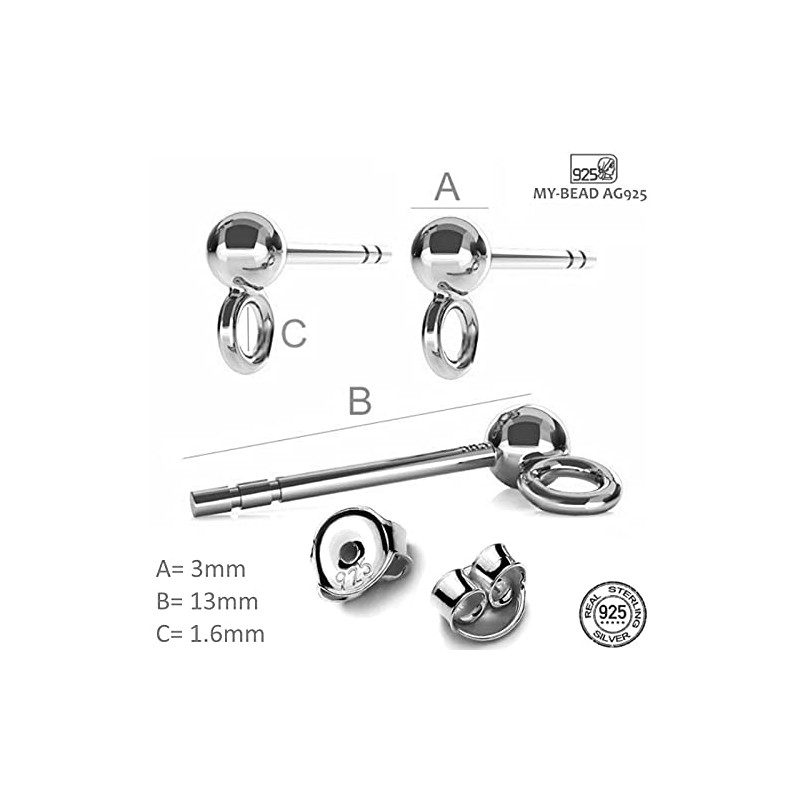 DIY925 10 Pairs of Stud Earrings 925 Sterling Silver Nickel-Free