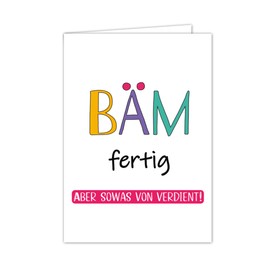 PICTALOO PICTALOO Glückwunschkarte bestandene Prüfung – BÄM fertig – bunte Grußkarte zum Abitur, Ausbildung, Bachelor, Führerschein, Examen, Schulabschluss, witzige Karte zur Gratulation, Geschenk Abi (fein)