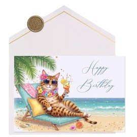 Joli Coon Birthday Card Cat Stardust Cheers - Premium Birthday Card with Envelope and Real Wax Seal
