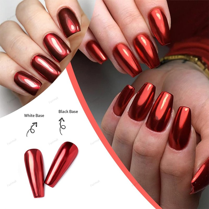 2 Boxes Red Chrome Nail Powder 3D Mirror Effect Aurora