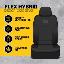 Cat FlexHybrid Car Seat Covers, Black Premium Faux Leather + Mesh Seat Covers for Cars Trucks SUV, Universal Fit Car Seat Covers Front Seats Only, Automotive Interior Covers, Ideal Truck Seat Covers