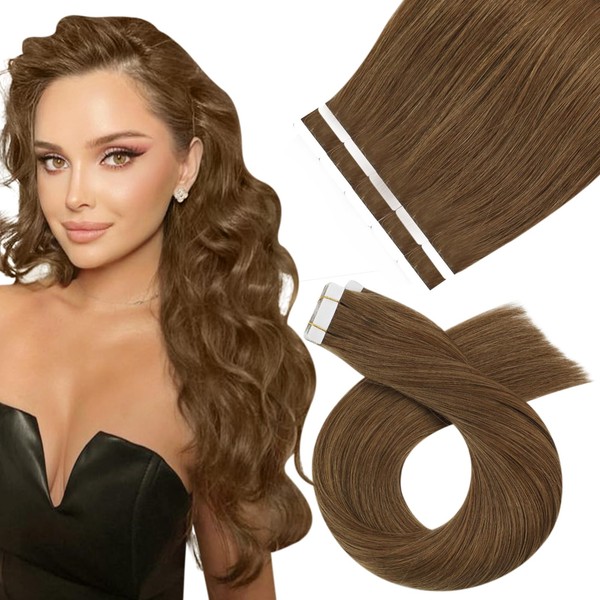 Moresoo Tape-In Real Hair Extensions, Brown, 45 cm, Remy Real