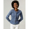 Allegra K Women's Peplum Denim Jackets Collarless Round Neck Button
