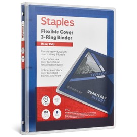 Staples Heavy Duty 1/2" 3-Ring Flexible Poly Binders, Blue (ST62610)