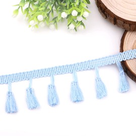 Anevous 10 Yards Tassel Lace Ribbon 4 cm Tassel Trim Ribbon for Sewing Lace Trim Tassel Ribbon Fringe Trim for DIY Clothing, Curtain Tablecloth Decorating, Light Blue