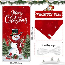 Irenare Christmas Front Door Cover Merry Christmas Door Decorations Red Snowman Xmas Tree Backdrop Banner Winter Holiday Background for Porch Wall Xmas Party Supplies, 70.9" X35.4"