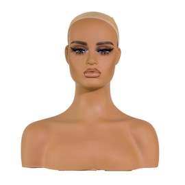 JINGFA Mannequin Head with Shoulders Realistic Manikin Head with Freckles for Display and Styling for Wigs, Jewelry, and Clothing