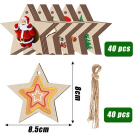 Pack of 40 DIY Christmas Decoration Wood, Christmas Wooden Pendants, Gift Tags Christmas Wood, Snowflakes Wood for Painting, Crafts, Christmas Wood, Christmas Decoration, Tree Decoration Wood