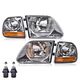 Headlight & Parking Lights Compatible with Ford F150 1997-2003 /Fit Ford F250 97-99 /Fit Ford Expedition 97-02 Clear Lens Chrome Housing Amber Reflector