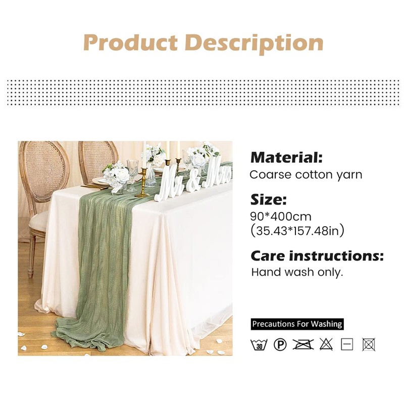 Cheesecloth Gauze Table Runner 90x400CM Large Cheesecloth Table Cloth Soft
