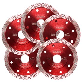 ZORUNNA 5Pcs Diamond Saw Blades, 4" Tile Cutting Blade, Chip-Free Cutting Tile Saw Blade Dry and Wet Cutting Porcelain Ceramic Granite Marble Tile.