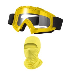 LJDJ Dirt Bike Goggles ATV Off-Road Riding Motorcycle Motocross Glasses with Sun UV Protection Balaclava Full Face Cover (Yellow/Clear+Mask)