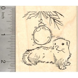 RubberHedgehog Christmas Ferret Rubber Stamp, with Holiday Ornament J26420 WM