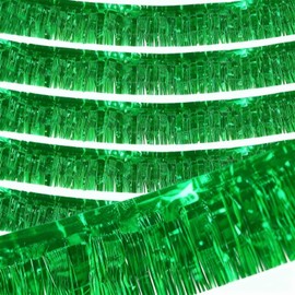 6 Pack Green Wall Hanging Tinsel Fringe Banners,12 Inch Height, 10 Ft Length, Metallic Foil Fringe Garland Tinsel Streamers for Parade Float Wedding,Birthday,Christmas, New Year's Party Decorations