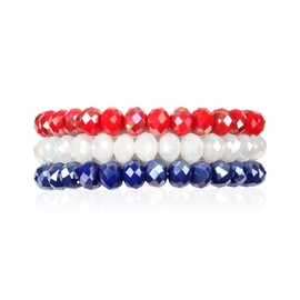 Bohemian Multi-Layer Beaded Stacking Bracelets - Versatile Stretch Strand Sparkly Crystal Beads Statement Wrap Slip-on Cuff Bangle Set (Sparkly Mix - USA Flag Iridescent)