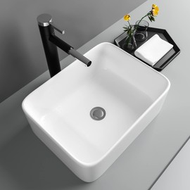 Lofeyo 16" x 12" Vessel Sink Rectangle Bathroom Vessel Sink Countertop Rectangular White Ceramic Porcelain Farmhouse Lavatory Vanity Bath Sink Basin