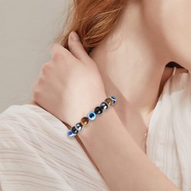 Dhdgzq Evil Eye Bracelets,with Hematite Black Obsidian Tiger Eye Stone Triple Protection Bracelets,Hand-woven evil eye bracelet lucky bracelet,for Women Men Gift…